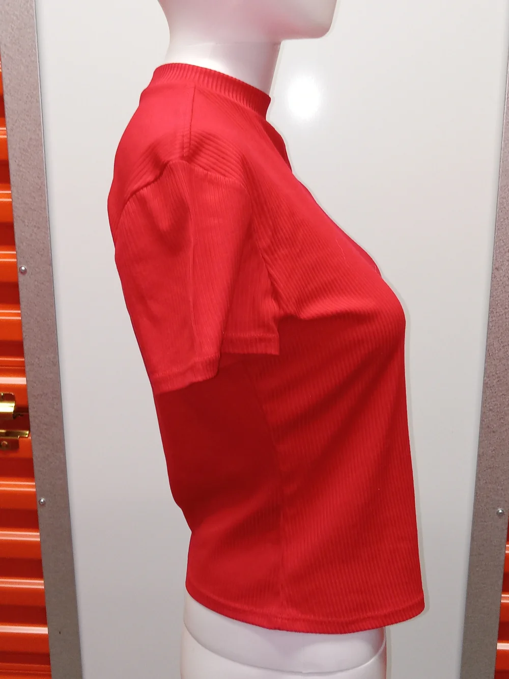 Red Buckle-Accent Ribbed Tee - Picture 3 of 5